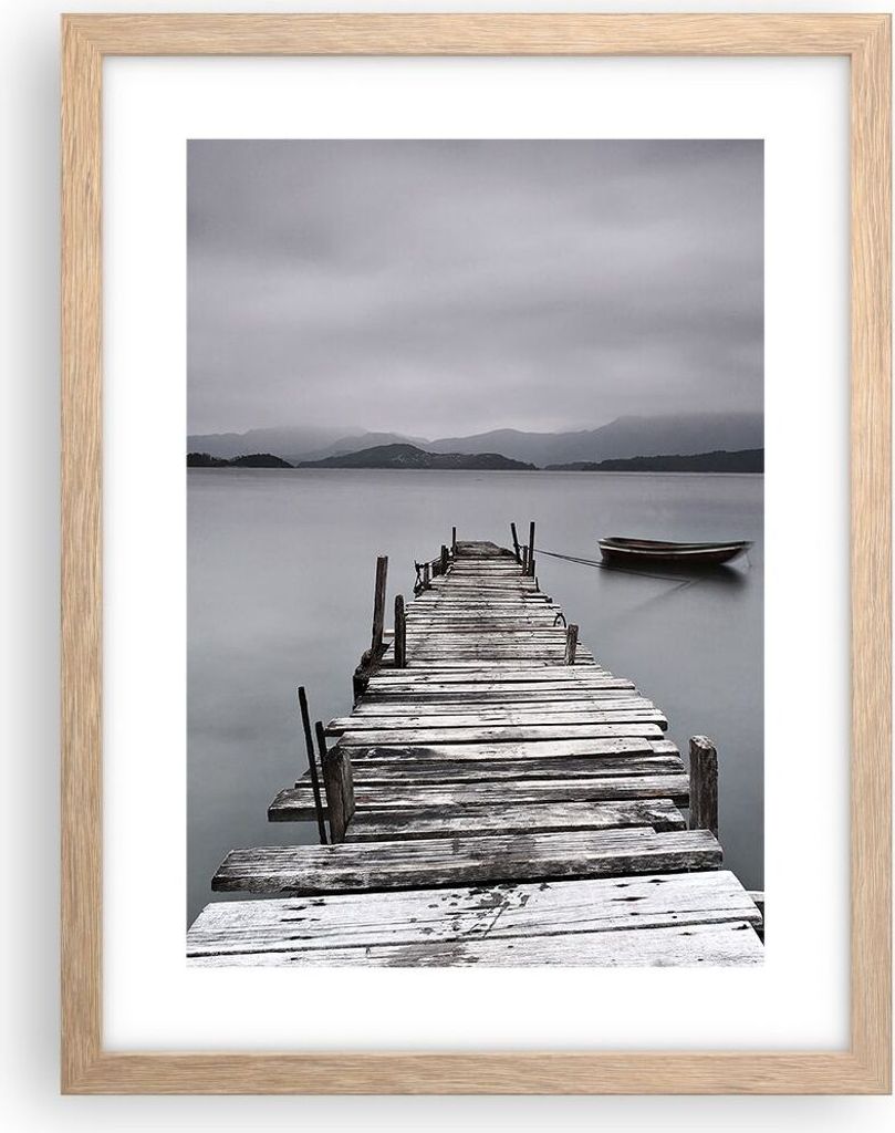 Gerahmtes Poster - Rahmen in heller Eiche - Brücke See - 30x40 cm - Wand Bild - Wanddeko - Wandbilder - Kunstposter - Wandposter - Bilderrahmen - ...