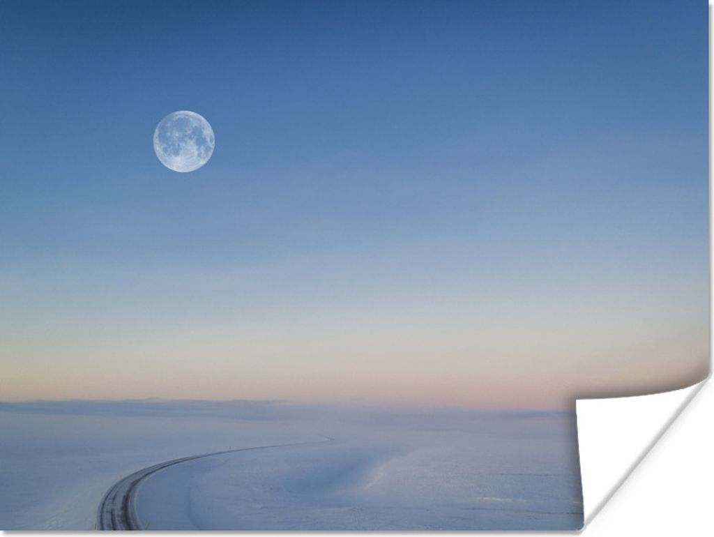 MuchoWow Poster Mond - Schnee - Winter 40x30 cm - Plakate für die Wände - Poster Wohnzimmer