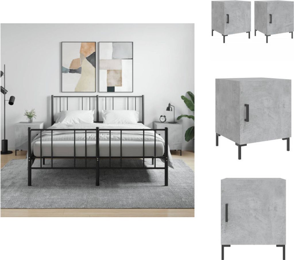 vidaXL Nachttische 2 Stk. Betongrau 40x40x50 cm Holzwerkstoff - Nachttische