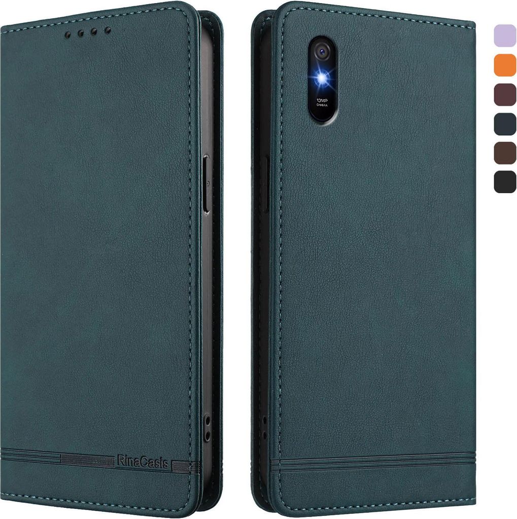 Hülle für Xiaomi Redmi 9A, Retro Kunstleder Ständer Klapphülle mit Kartenfächer und Magnetische Grün