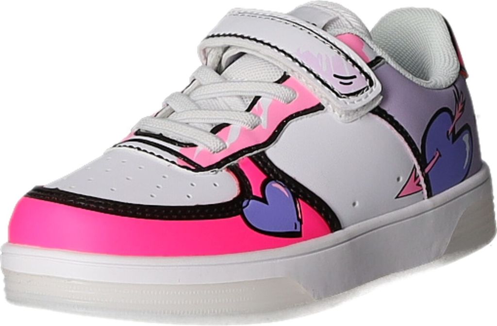 Sneakers Kinder-Mädchen-Sneaker-Slipper-Klettschuh Herz-Muster Weiß-Pink-Blau, Farbe:weiß, EU Größe:26