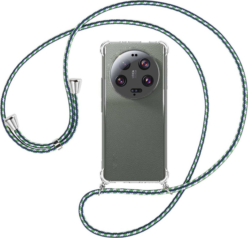 Handykette Backcover-Schutzhülle mit Band (Metall silberfarben) für Xiaomi 13 Ultra (6.73'') - grün/blau/weiß