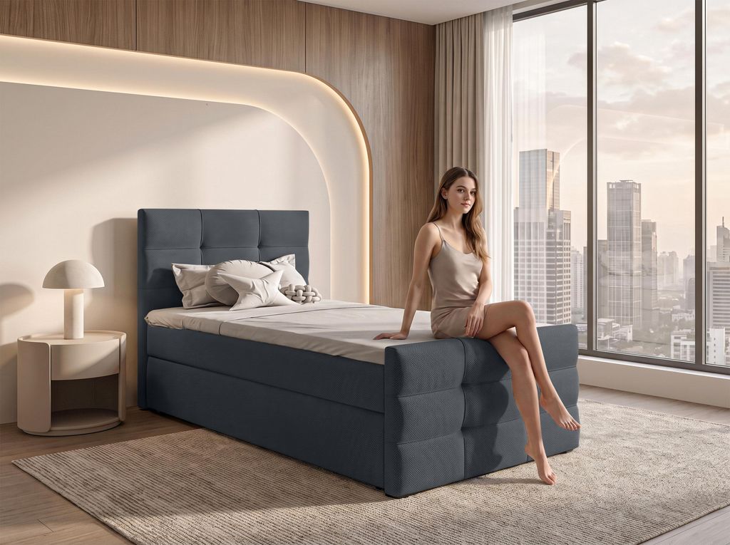 AX LIVING Boxspringbett 120x200 cm Defne Dunkelgrau - Produktbild 