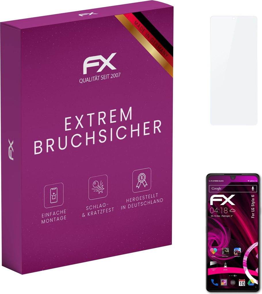 atFoliX FX-Hybrid-Glass Displayfolie kompatibel mit LG Stylo 6 Glasfolie