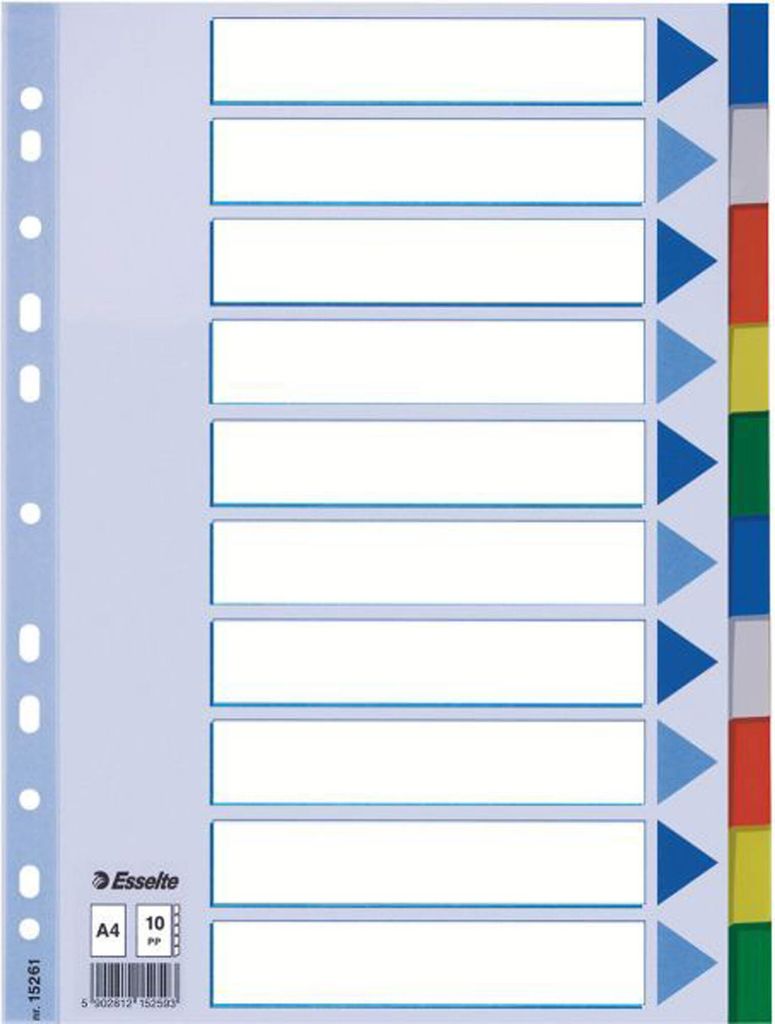 Esselte Esselte Register Blanko, Plastik, Multi, Polypropylene, Blank, A4