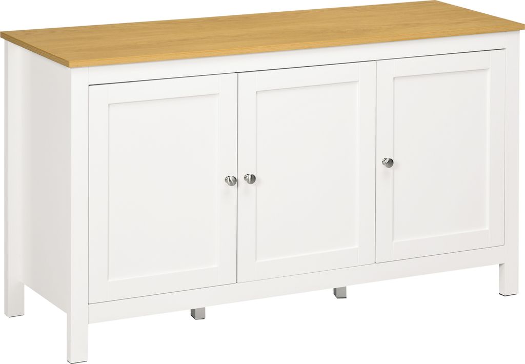 HOMCOM Sideboard, Küchenschrank mit 3 Türen, Wohnzimmer-Buffet mit verstellbaren Regalen für Esszimmer, moderner Stil, 120 x 40 x 70 cm, Weiß