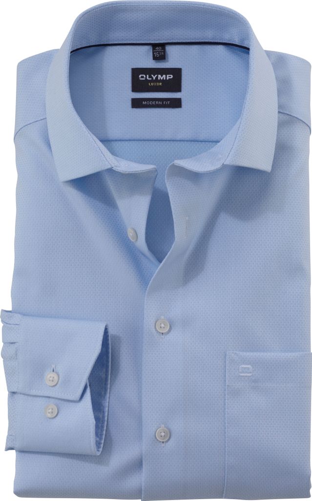 Olymp Modern Fit Hemd bügelfrei blau Baumwolle bedruckt