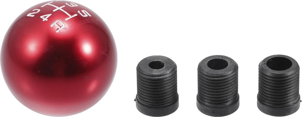 Schaltknauf-Set, 5 cm runder Kugelschaltknauf Universal fš¹r 5-Gang-Schaltgetriebe Fahrzeug Langlebiges Aluminiumlegierung Rot mit 3 Adaptern