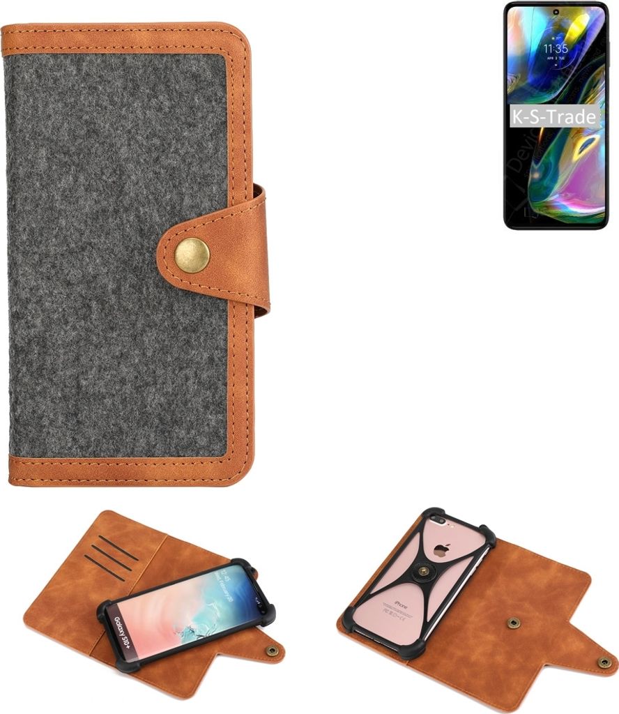 K-S-Trade Schutzhülle Handyhülle kompatibel mit Motorola Moto G71s Filz Hülle Kunst-Leder dunkelgrau braun (1x)