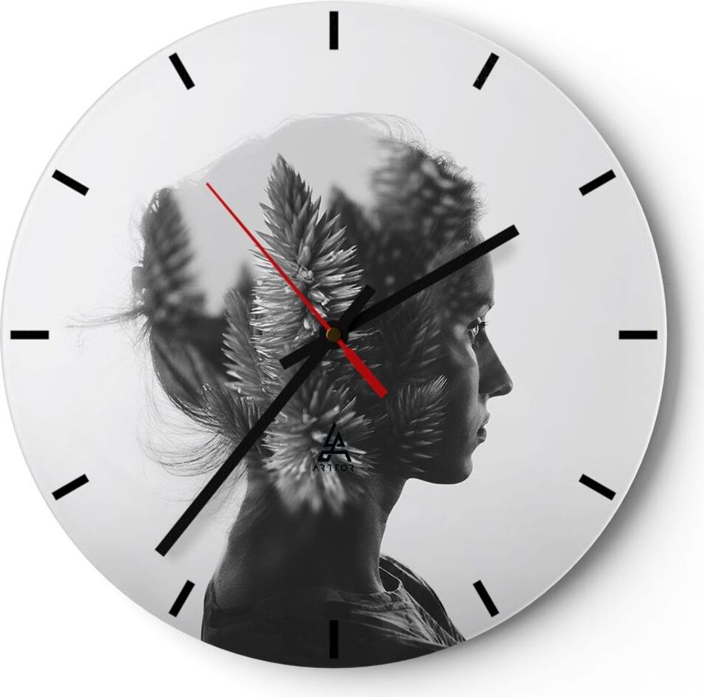 Wanduhr - Rund - Glasuhr - Frau Abstraktion - 30x30cm - Schleichendes Uhrwerk - Lautlos - zum Aufhängen bereit - Dekoration Modern - Wanddekoratio...