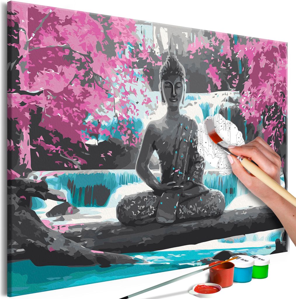 Malen nach Zahlen Buddha Zen 50x40 cm Malset mit Holzrahmen auf Leinwand für Erwachsene Kinder Gemälde Handgemalt Kit DIY n-A-0722-d-a