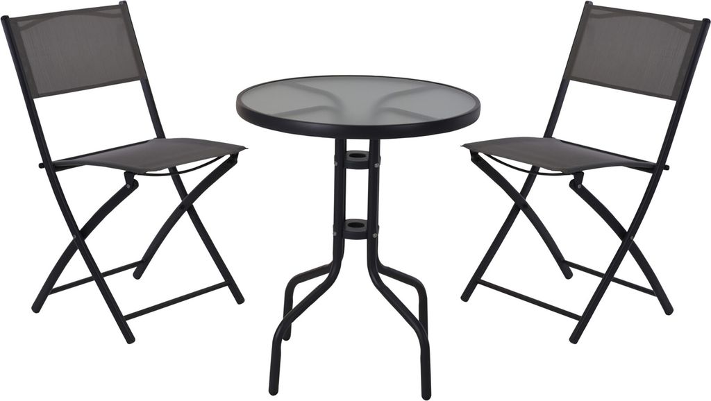 3-tlg. Gartenmöbel Set aus Metall mit textiler Kunststoff-Bespannung zusammenklappbar - Bistro-Set 3-teilig - Balkonmöbel klappbar - Balkonmöbel...