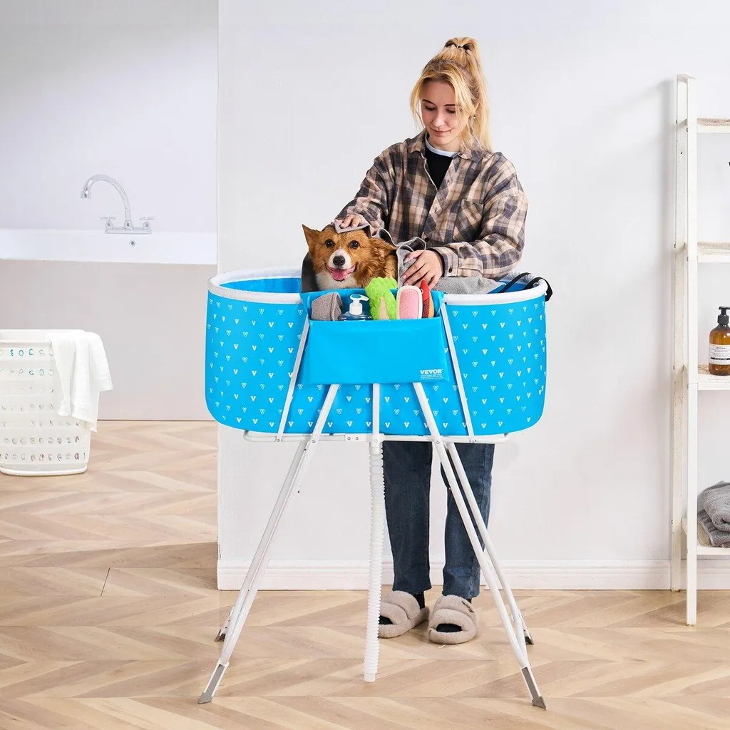 Baignoire Chien Pliable surélevée Bleu - Solution Gain de Place Bain - 8