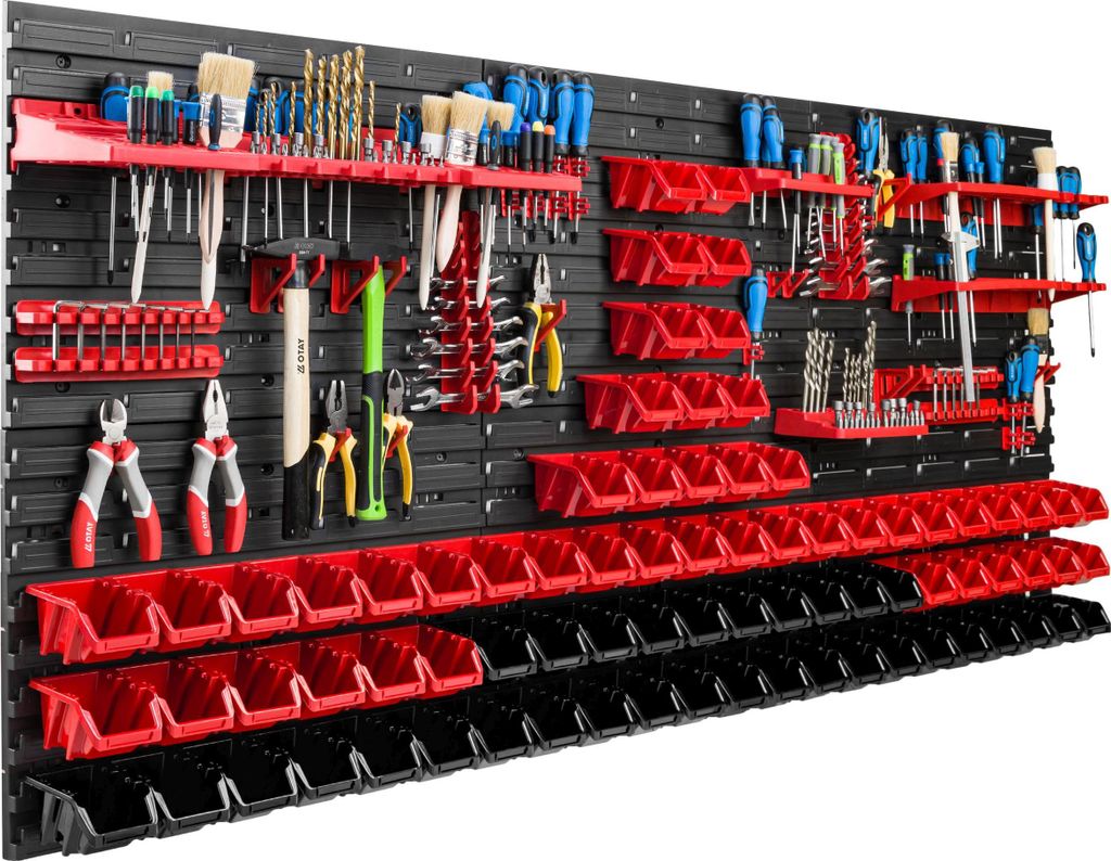 Lagersystem Werkstattregal | 172 x 78 cm | 80 stck. Box | Wandregal mit Werkzeughalterungen und Stapelboxen - Wandplatten Extra Starke Schüttenreg...