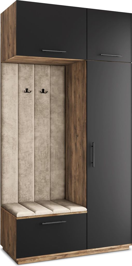 Masseno Garderobe-Set REMA 120/240/60 cm Modern Garderobenschrank Eiche Lefkas, Veloursstoff MONOLITH 04 (Beige)
