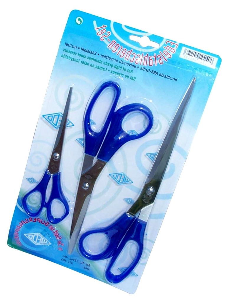 Edelstahlscheren-Set (3-teilig, Längen: 16,0 cm, 21,0 cm und 25,5 cm, mit blauen Kunststoffgriffen)