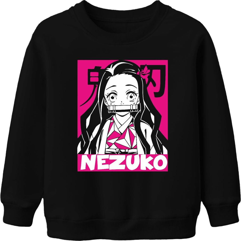 Nezuko Demon Slayer Anime Otaku Kawaii Kimono Pink Geschenk Manga Uni Kinder Sweatshirt Pullover, Schwarz, 152