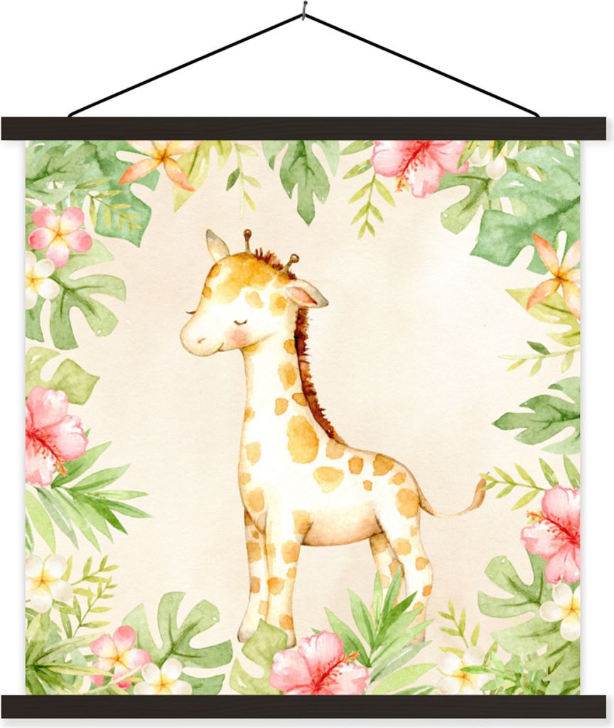 MuchoWow Textilposter Giraffe - Dschungel - Aquarell 60x60 cm mit schwarzem Rahmen - Posteraufhänger