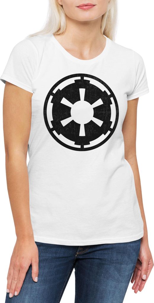 Urban Backwoods Star Wars Empire Logo II, Damen T-Shirt, Farbe: Weiß, Größe: 2XL