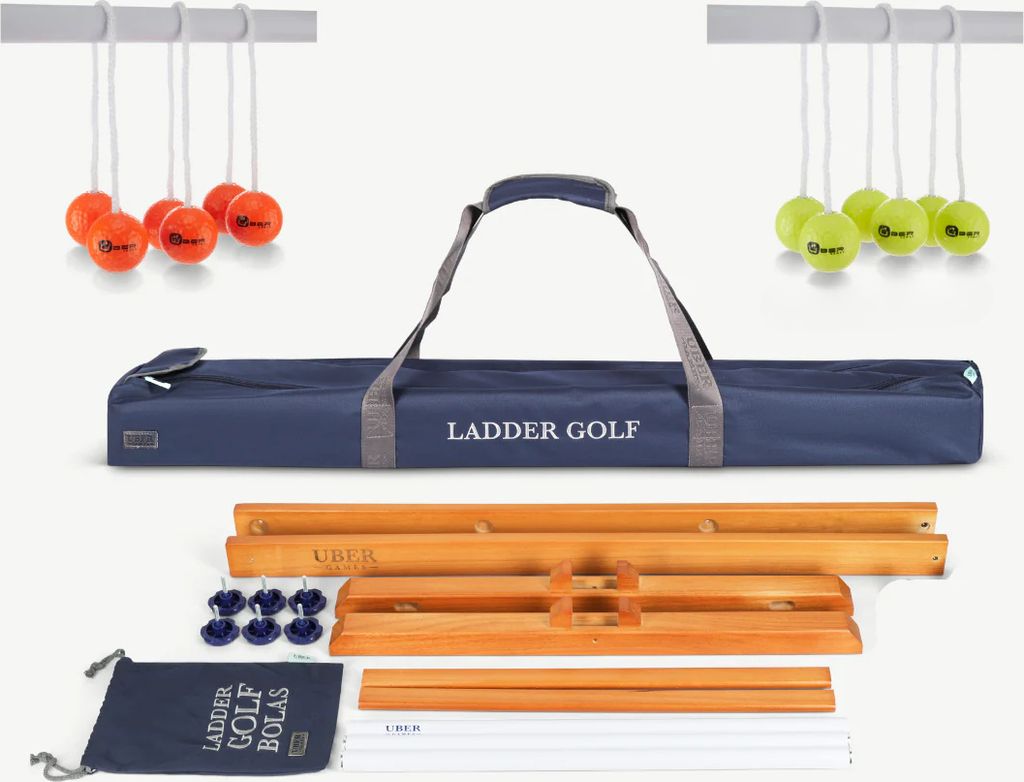 Ubergames - Leitergolfspiel - Harte Golfbälle - Fluoreszierendes Orange/Gelb - Hartholz - Mit Tasche
