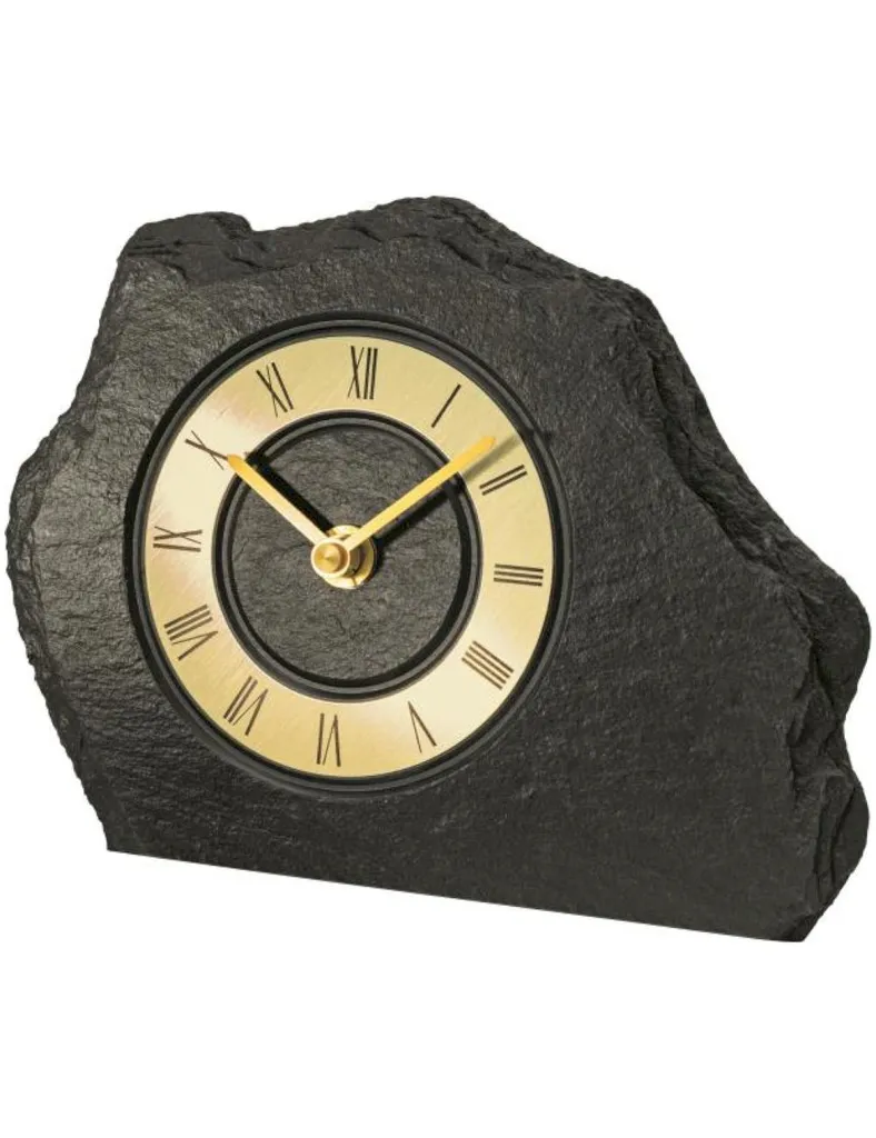 AMS 1105 Horloge de table à quartz dorée en ardoise naturelle grise