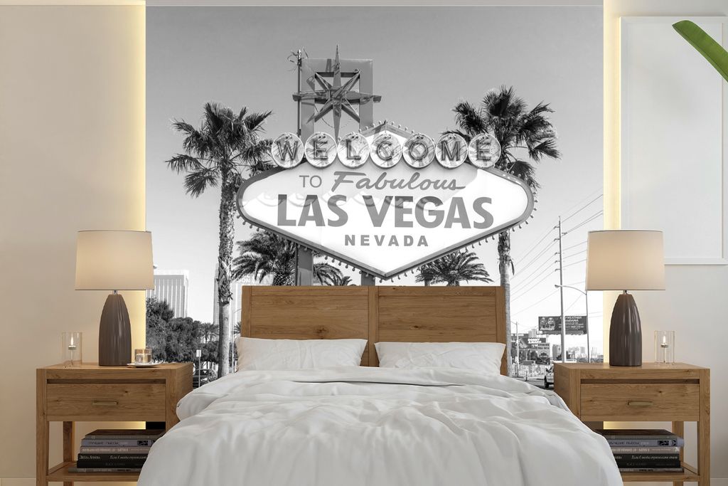 MuchoWow Fototapete für Wohnzimmer oder Schlafzimmer Wandtapete Vinyl Motivtapete Las Vegas Willkommensschild im Tageslicht - Vereinigte Staaten...