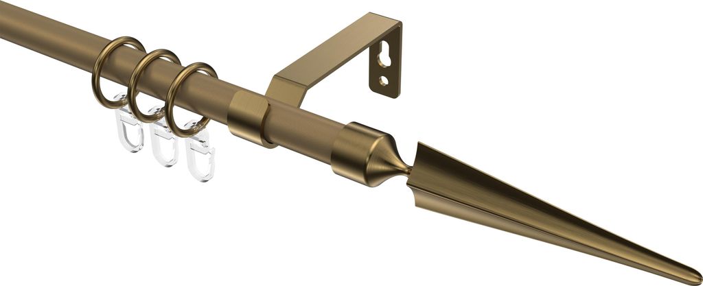 Interdeco Gardinenstange / Vorhangstange Gold matt / Messing Antik, Typ Olymp Lorenzo (Speer), 16 mm Ø 1-läufig, 360 cm