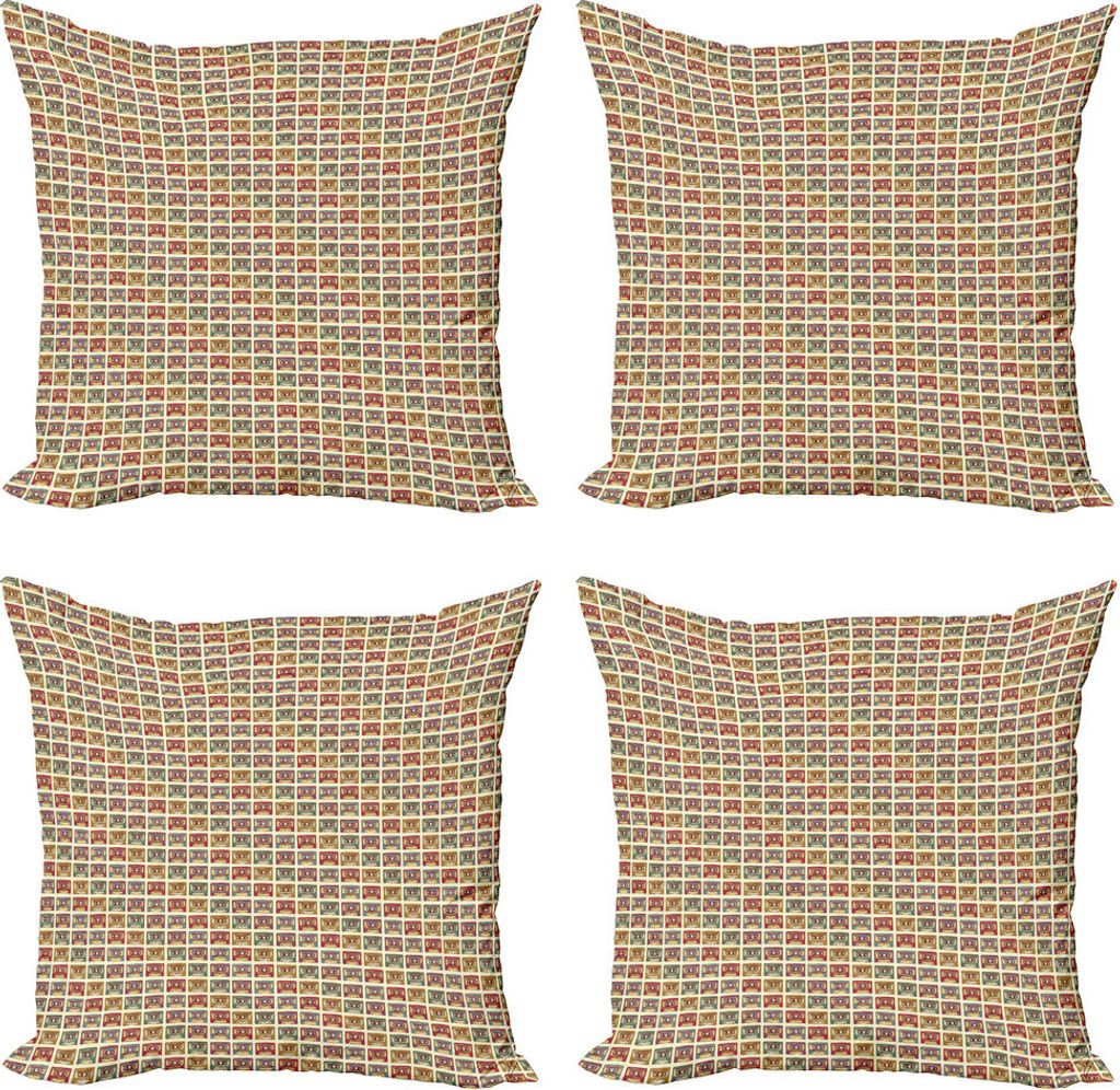 ABAKUHAUS Retro Kissenbezug Set (4 Stück), Alte Audio-Kassetten Musik, Moderner Doppelseitiger Digitaldruck, 50 cm x 50 cm, Mehrfarbig