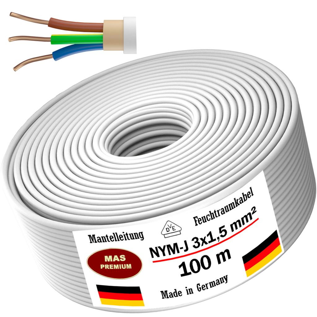 Mantelleitung Elektrokabel NYM 3x1,5mm² Kabel 100m Feuchtraumkabel 