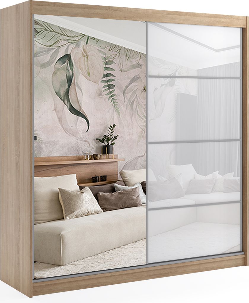 ALTDECOR Kleiderschrank mit Spiegel und Schiebetüren, kugelgelagerte Führungsschienen und Aluminium-Leisten - VIVONA - mit LED-Beleuchtung und Fe...