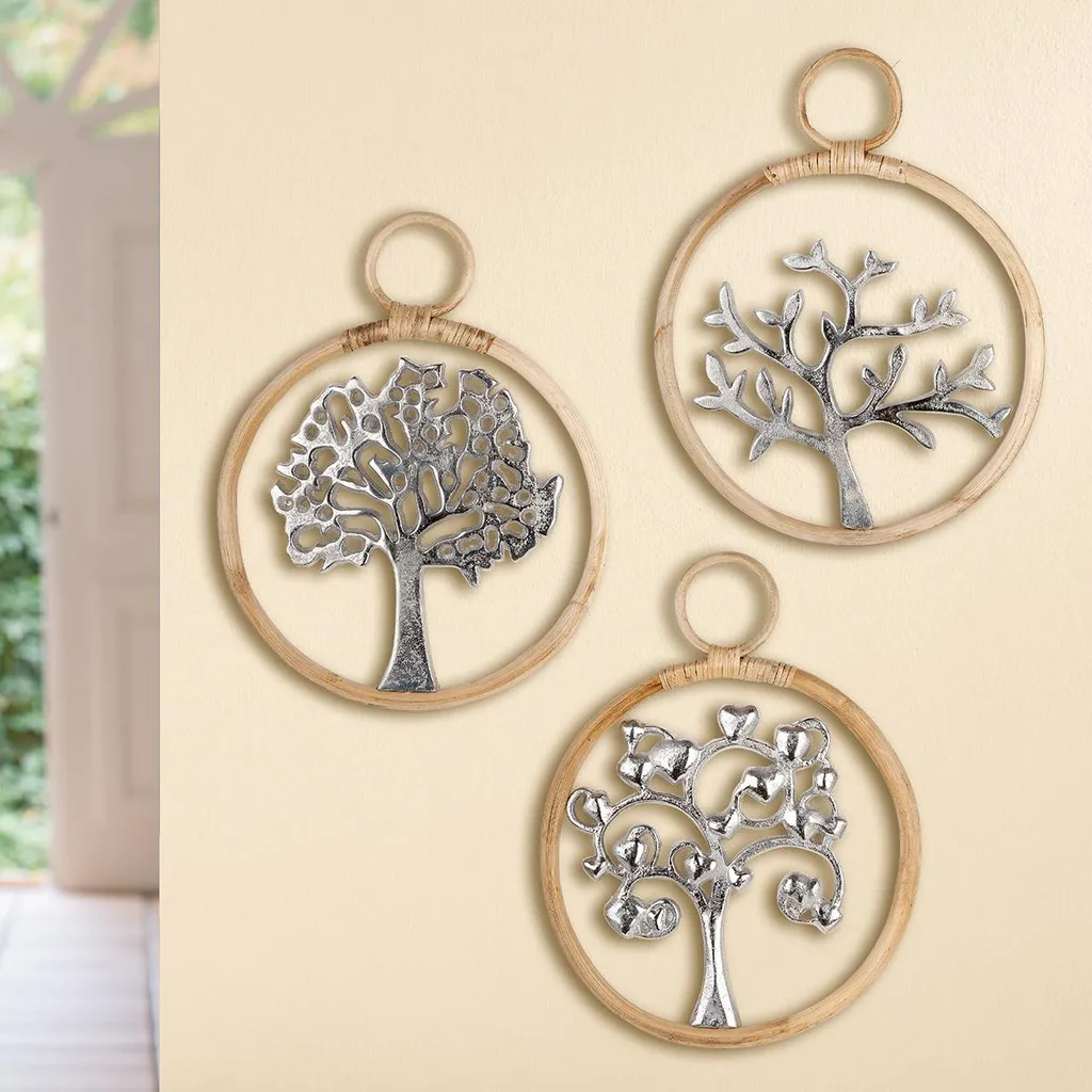 Gilde Hänger Baum Décoration Murale en Aluminium Argenté 36cm - Lot de 3