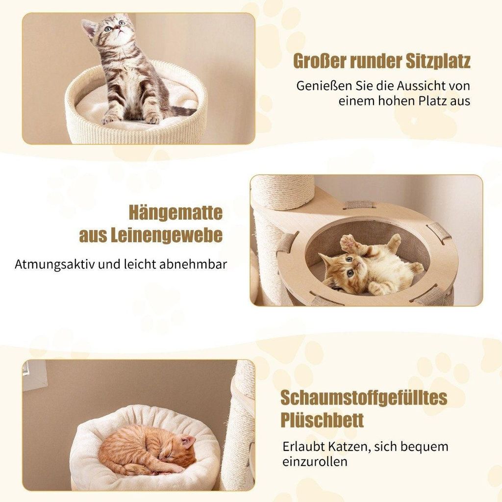 Kratzbaum mit Hängematte und 2-stöckigem Katzenhaus, 58x48x154 cm