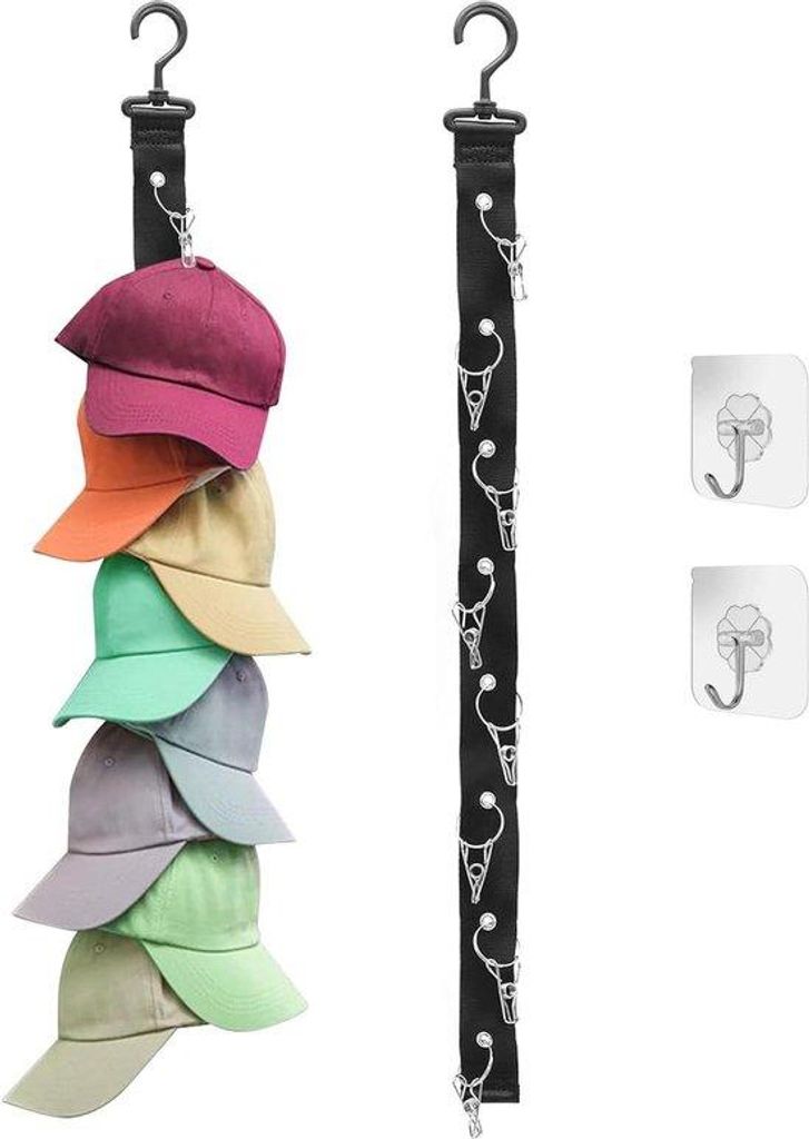Kappe Halter mit 16 Clips, selbstklebend, 2 Haken, Organizer