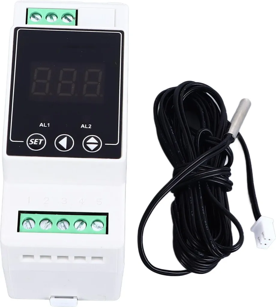 Guida regolatore di temperatura riscaldamento raffreddamento termostato digitale 2 relè sonda cilindrica misuratore AC100-240V