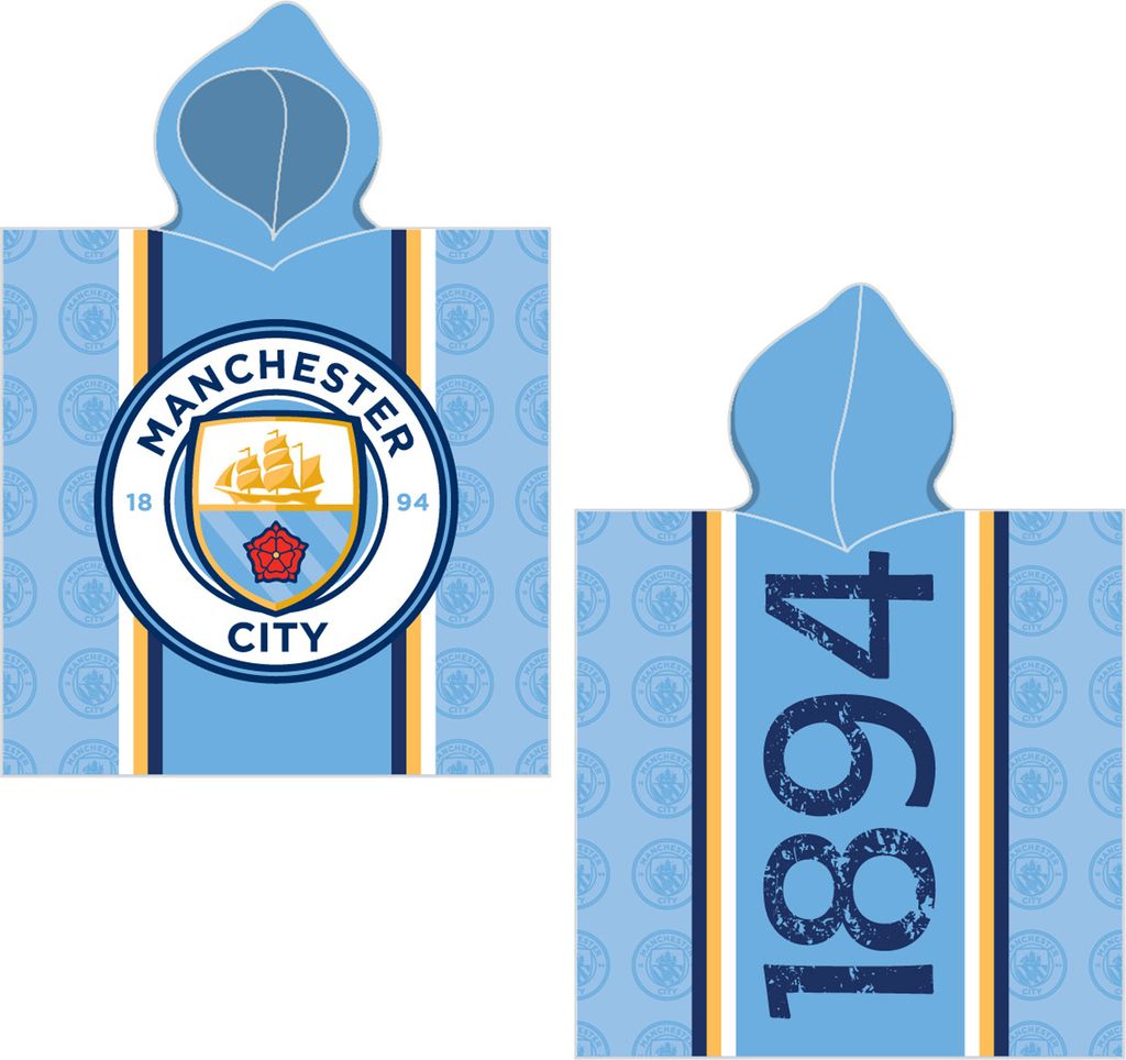 Manchester City Kinder Kapuzen Bade-Poncho Logo Blau 60x120 cm Bademantel Poncho
