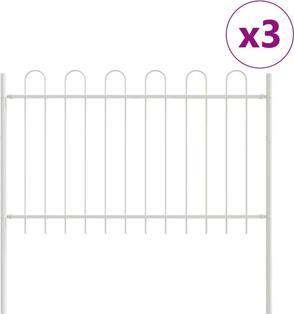 vidaXL Gartenzaun 3 pcs Weiß 5,1 x 1 m Pulverbeschichteter Stahl