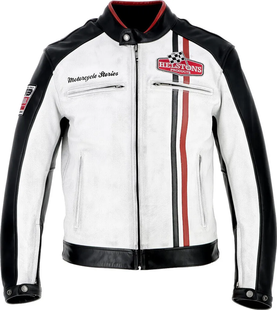 Blouson cuir moto Helstons Jay Motul noir et blanc en taille S