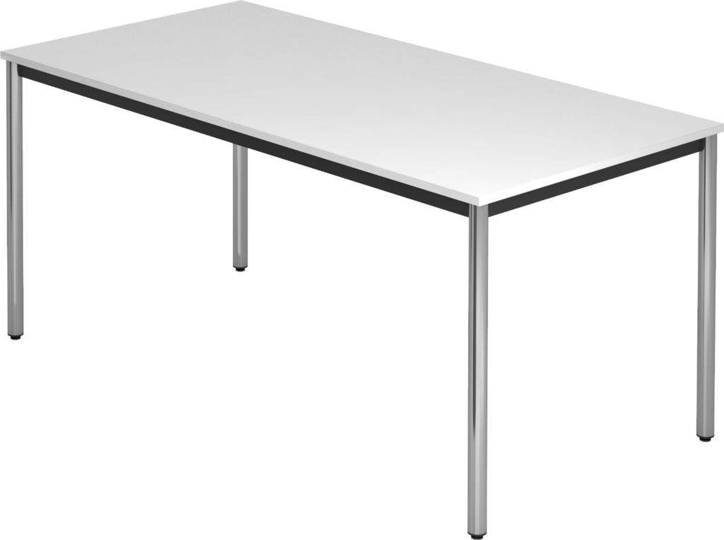 bümö Besprechungstisch Serie-D - Nachbildung: Weiß, tischfuss: Rundrohr verchromt, Größe: 160x80 cm