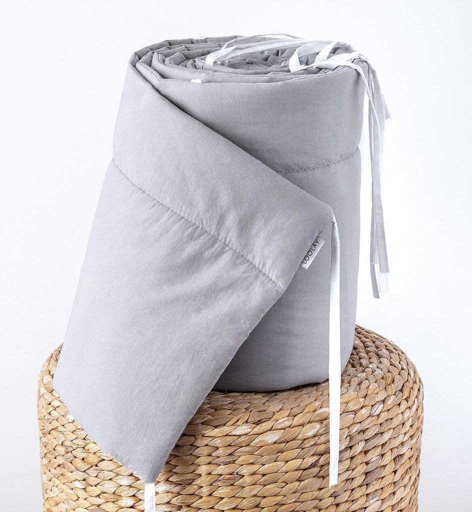 100% GRAU Baumwolle 420 x 30 cm BETTUMRANDUNG Babybett Austattung Babyausstattung Nestchen Bettschlange. Handgenähnt von LOOLAY