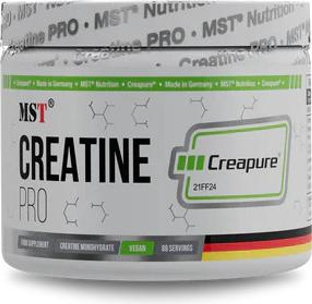 A product shot of a tub of creatine supplement.