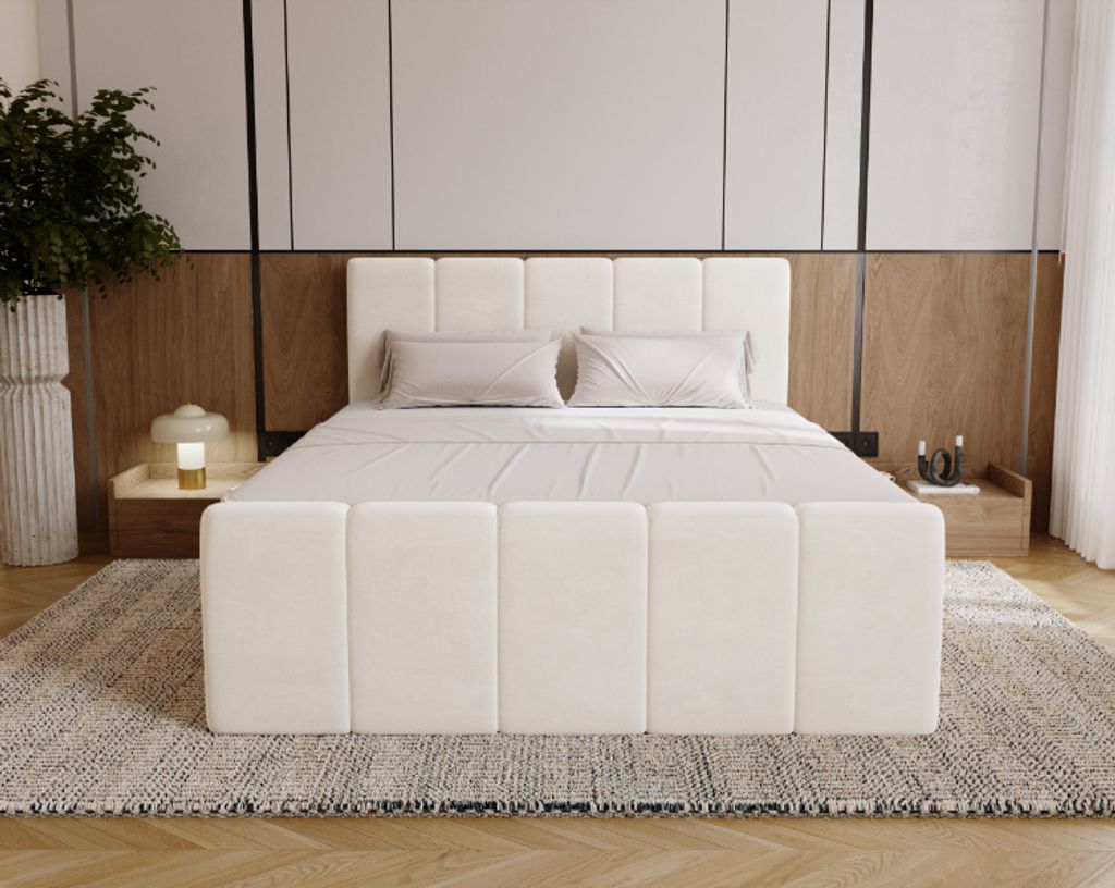 Kaiser Möbel Boxspringbett Berg mit Matratze, Stoff Komodo Beige 160x200 cm
