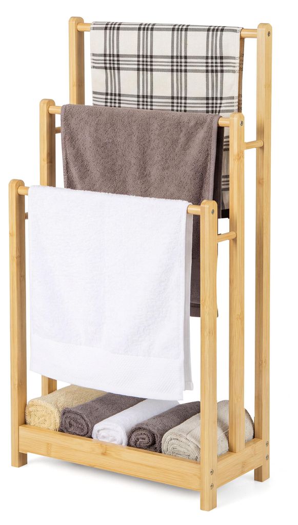 UCHWYT NA RĘCZNIKI COSTWAY, drewniany, z 3 drążkami na Zdjęcie produktu 