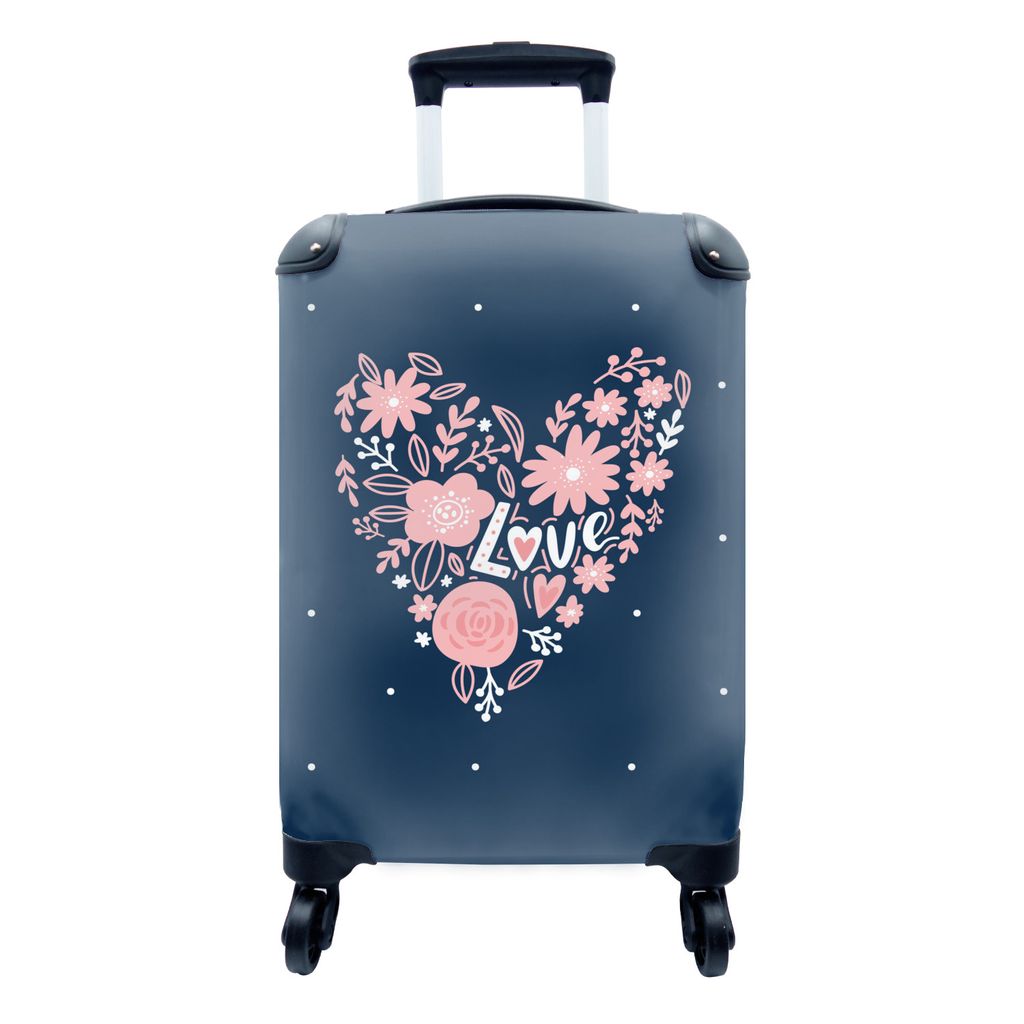 MuchoWow Koffer Handgepäck Trolley Rollkoffer Kleine Reisekoffer mit 4 Rollen - Valentine's Day Illustration Herz mit Zitat "Liebe - Cabin Size ...