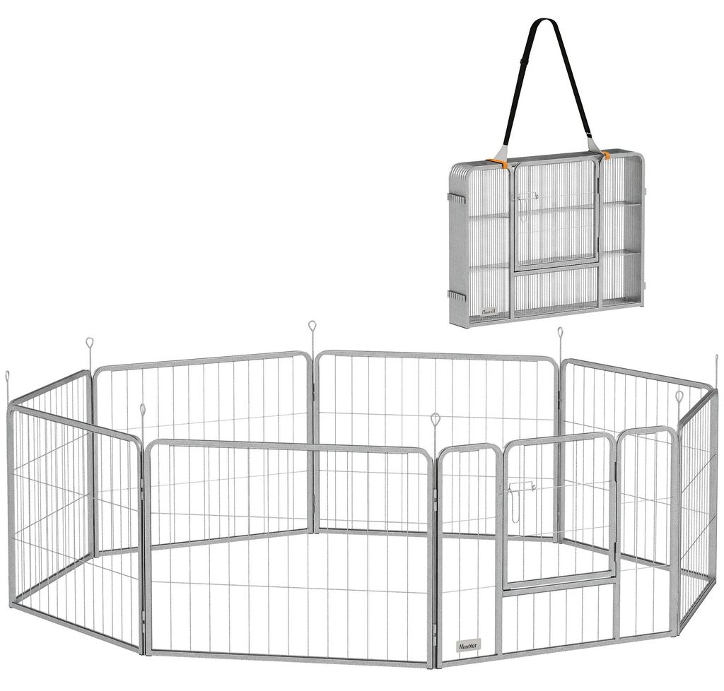 Haustiergehege, Hundezaun, Haustierspielplatz, flexibel anpassbar, rostfreier Stahl, 160,0x160,0x60,0 cm, Silber, klappbar
