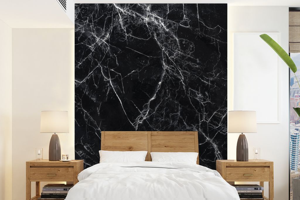 MuchoWow Fototapete für Wohnzimmer oder Schlafzimmer Wandtapete Vinyl Motivtapete Marmor - Stein - Linie - Marmoroptik - Schwarz - Luxus - 175x2...