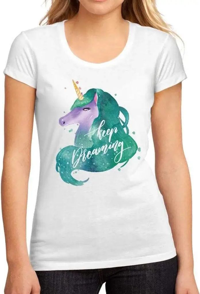 Damen Grafik T-Shirt Träum weiter Einhorn – Keep Dreaming Unicorn – Öko-Verantwortlich Vintage Jahrgang Kurzarm Lustige Druck Geburtstag Gesc...