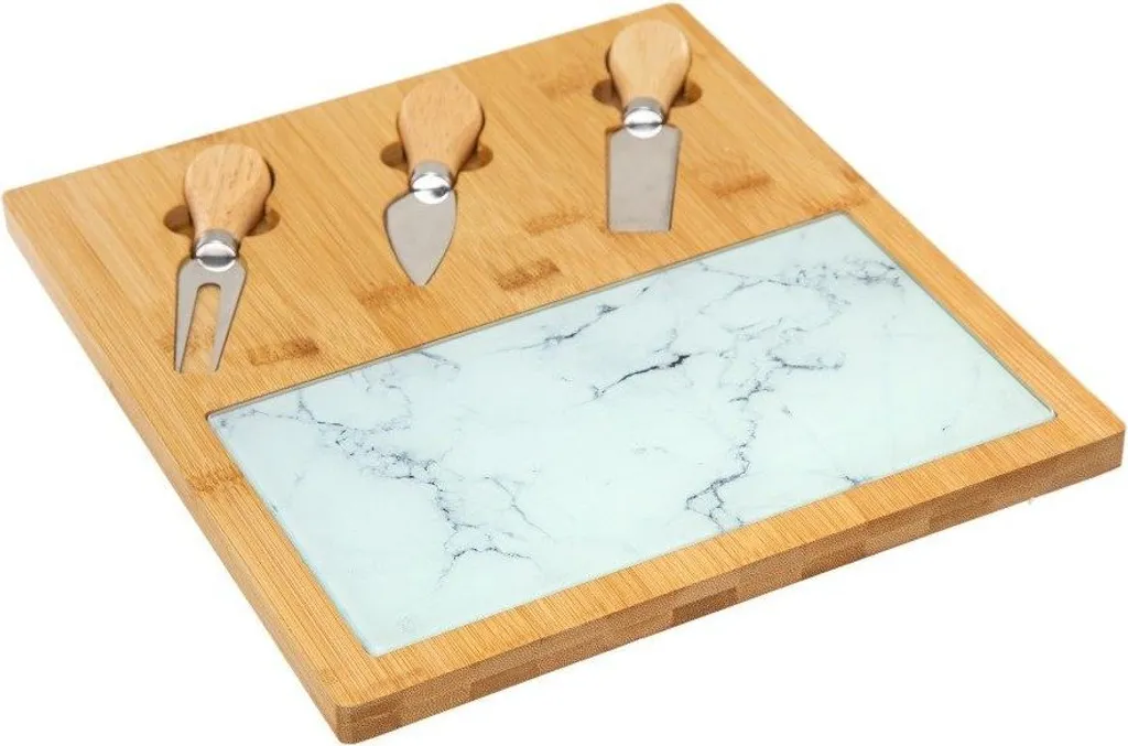 Plateau fromage 30x28 cm avec set de 4 couteaux inox et manche en bois