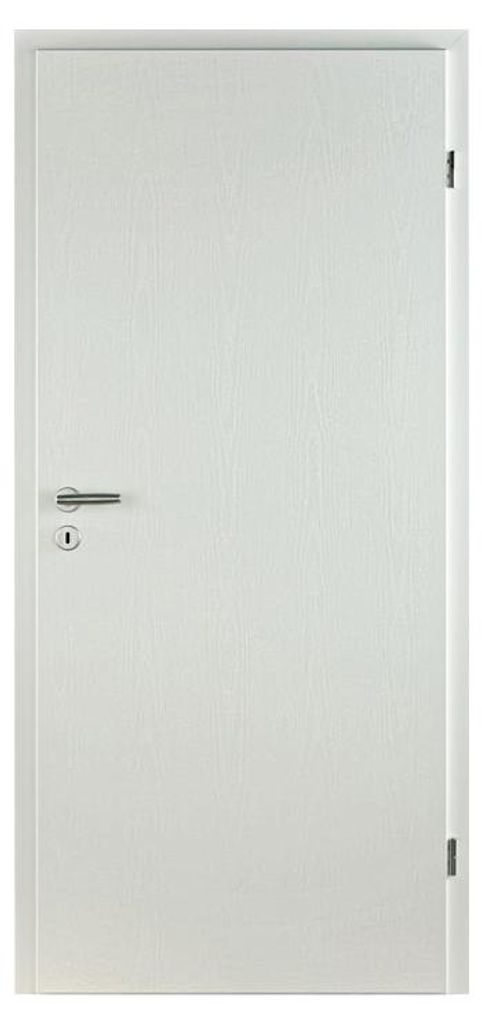 PRÜM Weiß 80x200 CPL Zimmertür, Röhrenspanplatte Rundkante Buntbartschloss, Schallschutzklasse 1, Esche Weiß Holzoptik, Anschlag Links Rechts,...