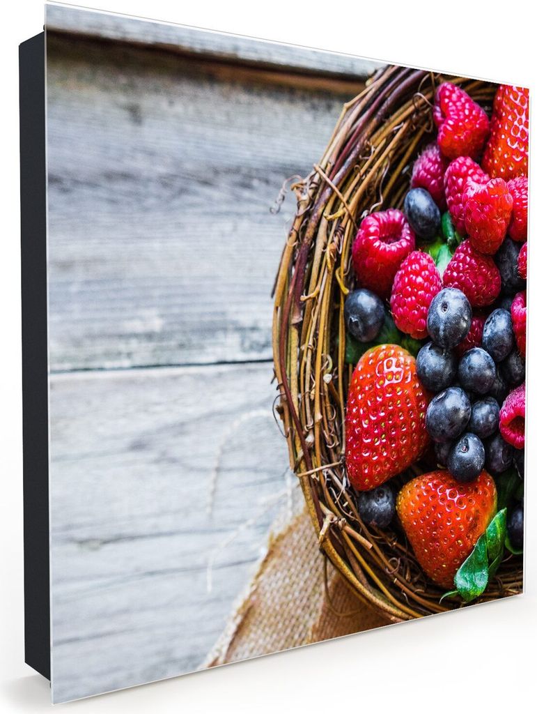 Nachbildung-Schlüsselkasten, Magnetpinnwand und Memoboard mit Glasfront Motiv Beeren im Korb von Nah