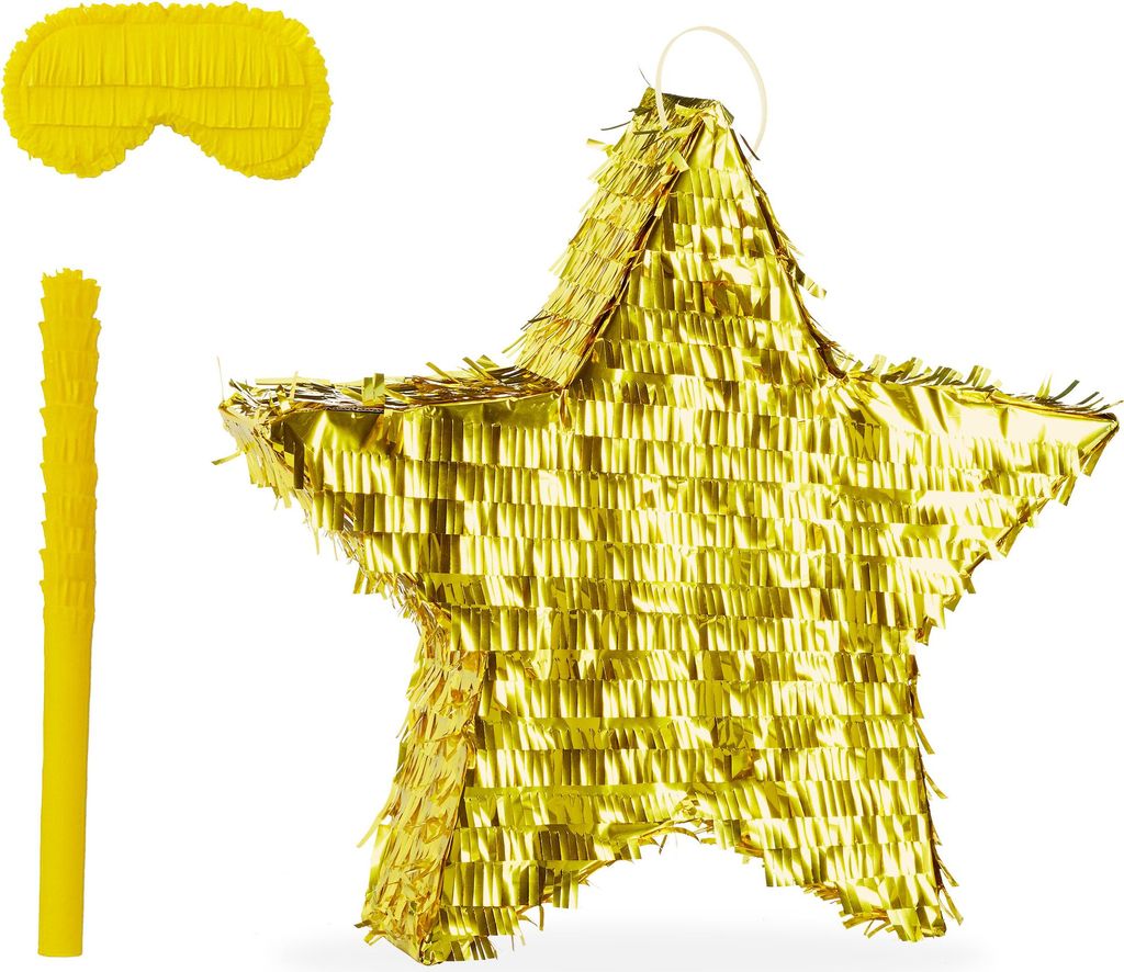 Pinata en forme d'étoile Relaxdays, avec bâton et masque, Image du produit 
